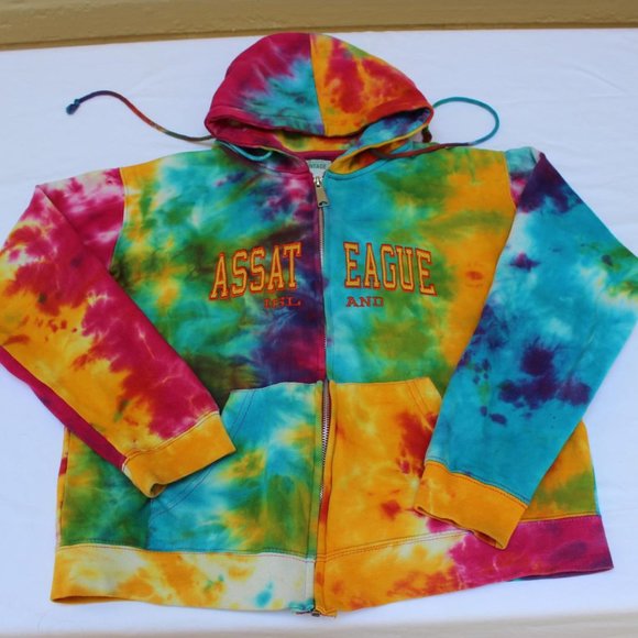 YOUTH MEDIUM TIE DYE HOODIE SWEATSHIRT ZIPPER ASSATEAGUE ISLAND EMBROIDERY - Picture 1 of 6